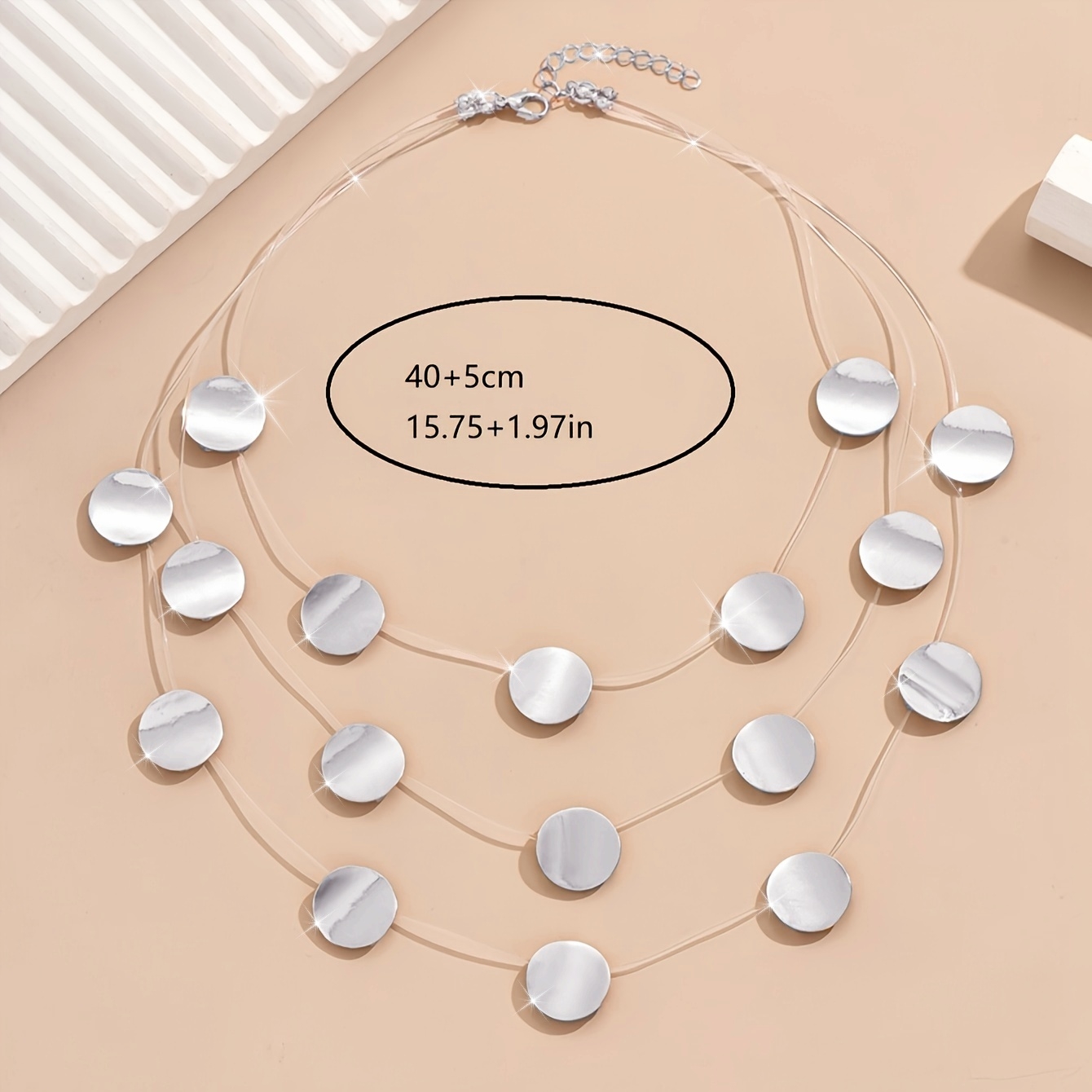 Geometric Circle Pendant Necklace Symmetrical Left & Right Line Chain